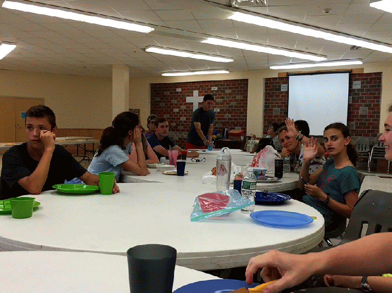 Saugatuck Youth Group Eating Dinner at Root Cellar in Portland, ME