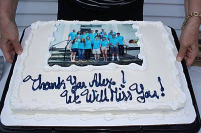 Cake at Goodbye Party With Picture of Youth Group from 2015 Mission Trip